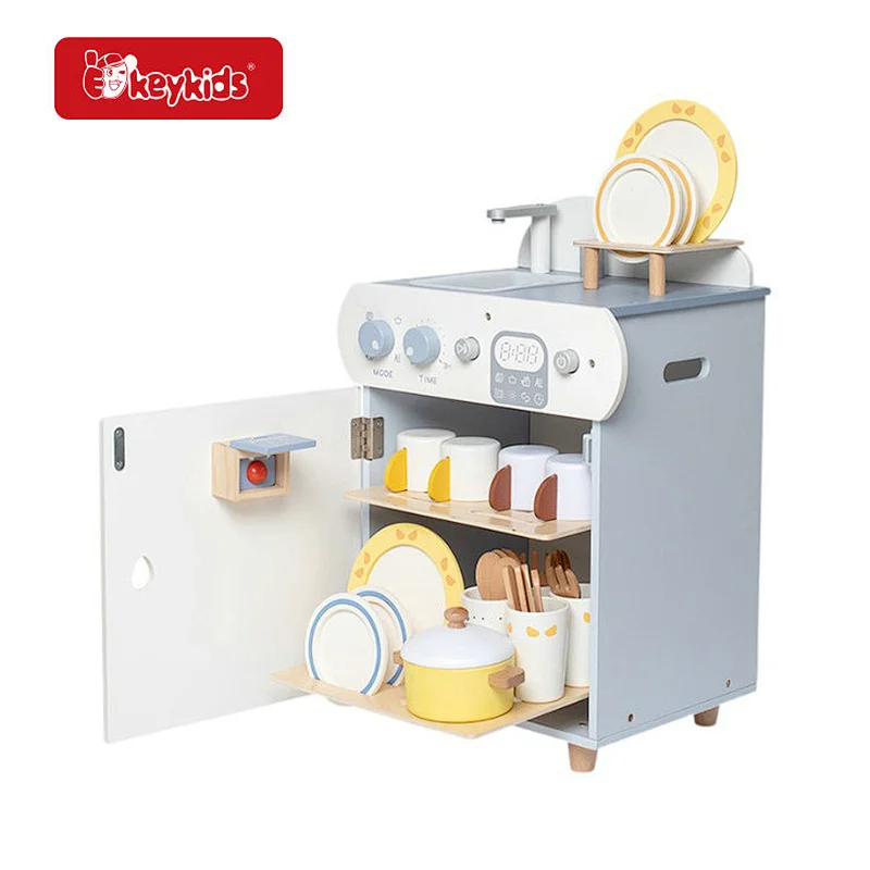 customize kids pretend play wooden dishwasher playset with accessories W10D857