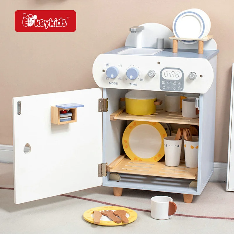 customize kids pretend play wooden dishwasher playset with accessories W10D857